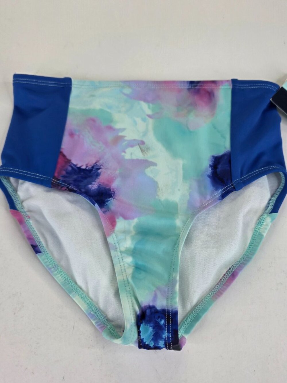 DSG Swim Bottom Girls S 6/8 Blue Floral High Waisted Inky